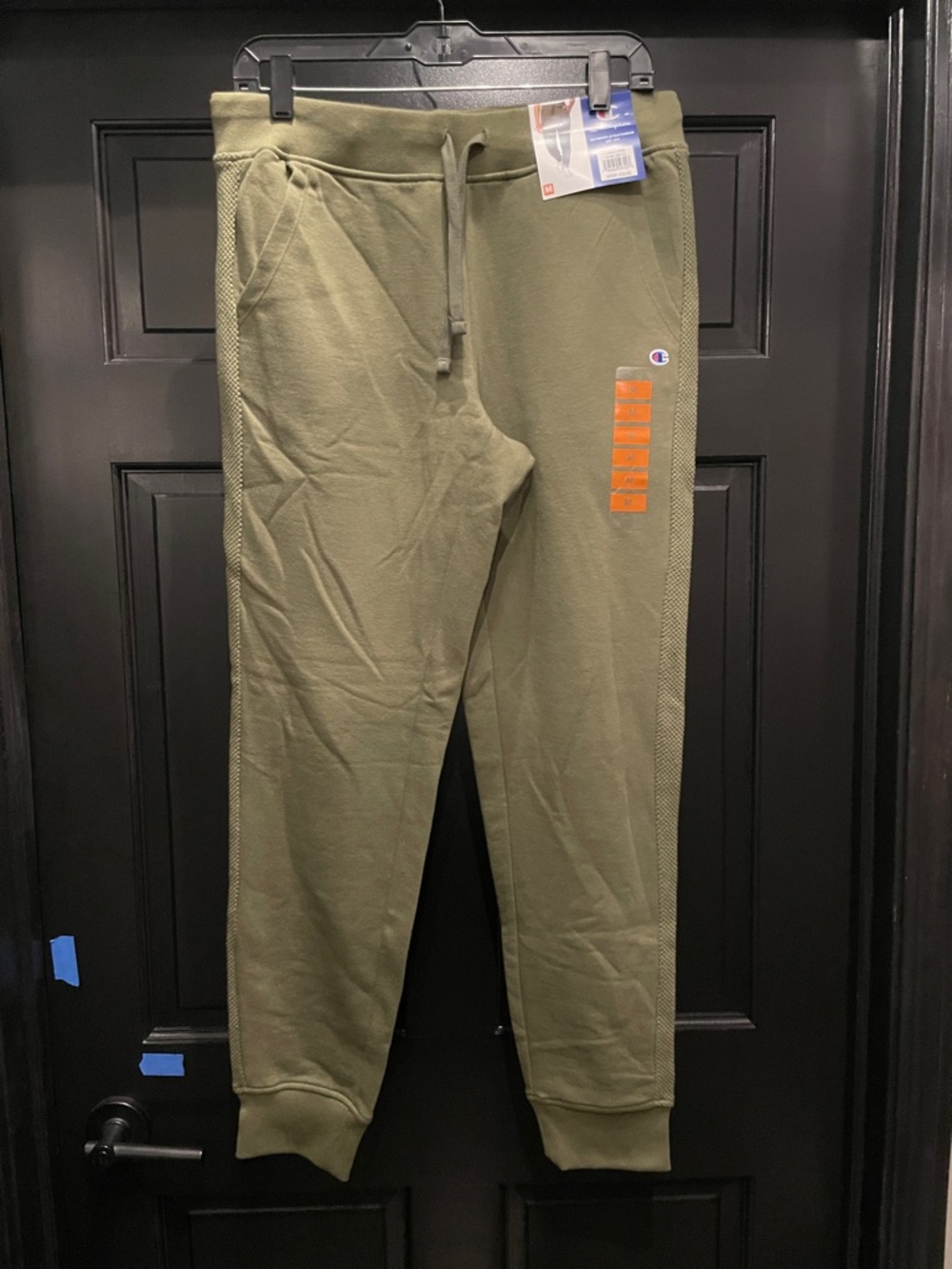 Champion Olive Green Men's Jogger Sweatpants with Orange Logo Accent
